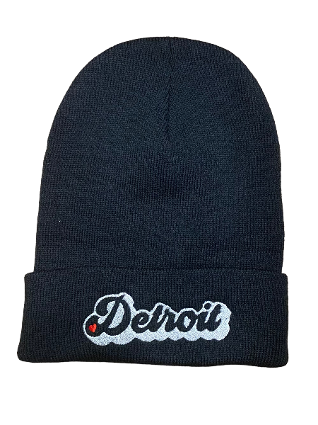 Detroit Love Beanie / Black + Silver Hat   