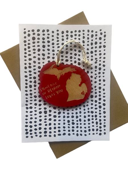 "Someone in Detroit" Ornament with Card - Red Greeting Card   