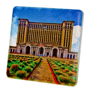 Michigan Central Station Gardens Porcelain Tile Coaster Coasters   